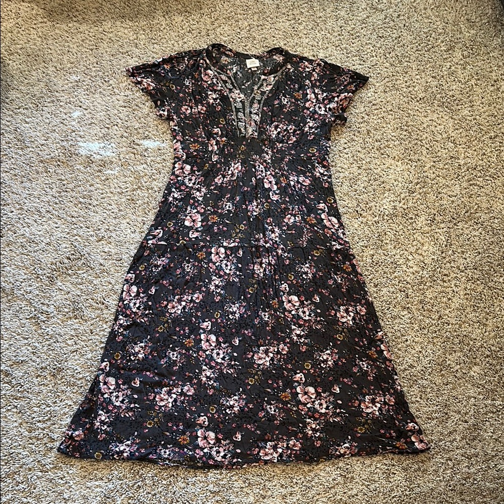 Knox Rose Black Floral Maxi Dress with Pink Accents